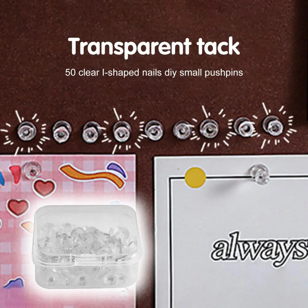 

50Pcs Transparent Thumb Tack Steel Point Metal Push Tack Calendar Photo Push Tack Wall Long