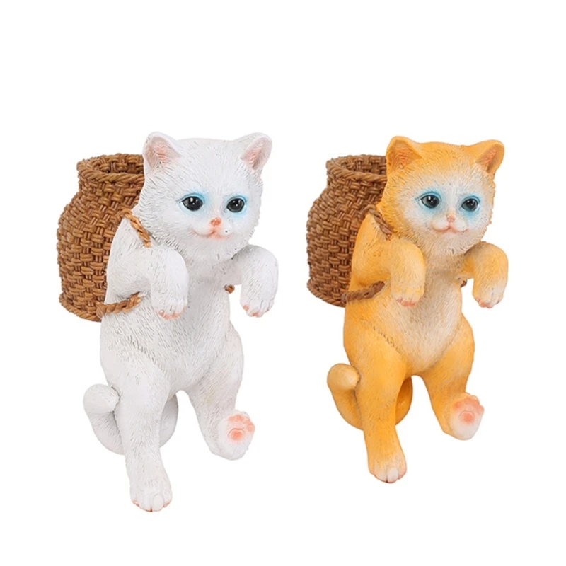 

Забавный кот с корзиной для хранения, статуэтка, модель мини-Статуэтка