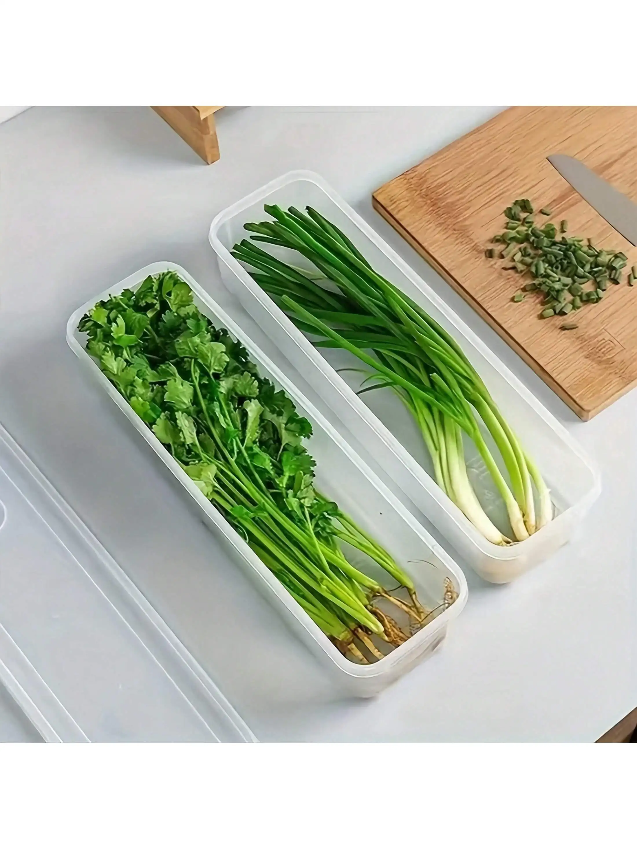 Фото 2/4 шт. прямоугольные контейнеры для хранения продуктов питания, многоразовые пластиковые коробки-органайзеры для холодильников для зеленей, петрушек, Cilantro №5