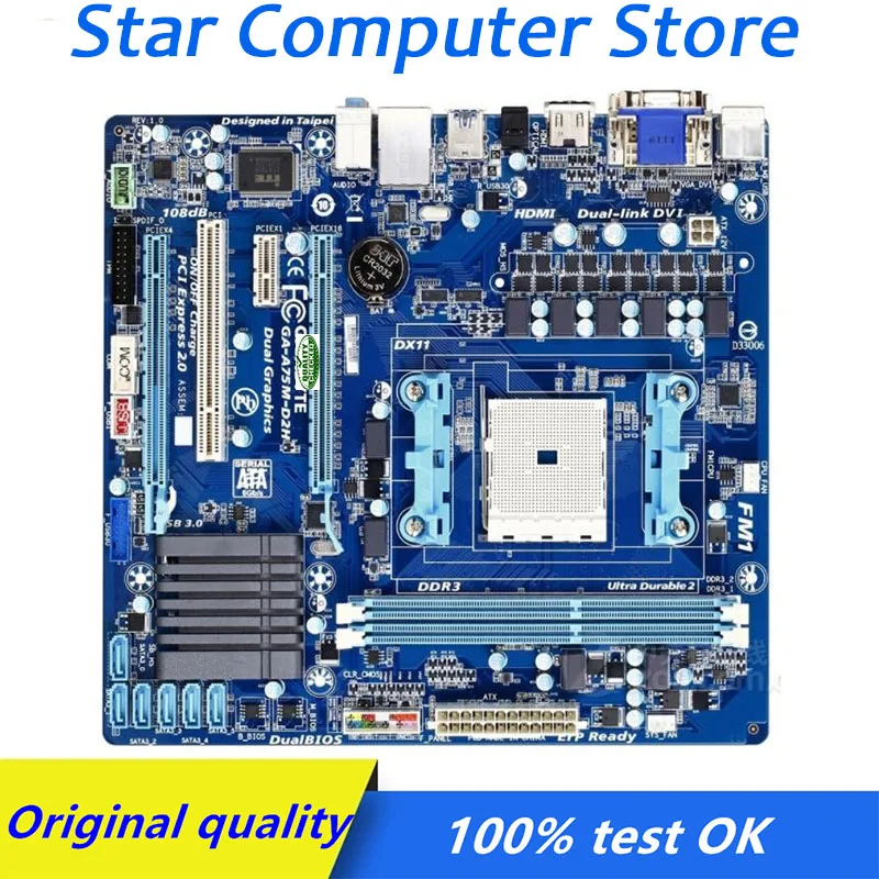 

Для Gigabyte GA-A75M-D2H компьютера USB3.0 SATAII материнская плата FM1 DDR3 A75 SATA3 настольная материнская плата Б/у