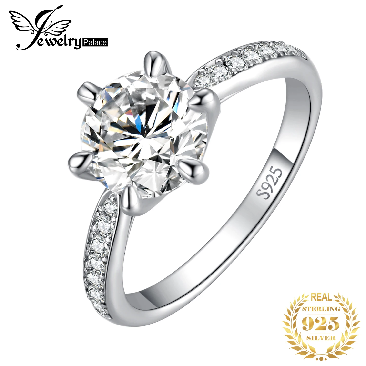 

JewelryPalace Moissanite D Color 1ct 1.5ct 2ct 3ct Round S925 Sterling Silver Wedding Engagement Ring for Women
