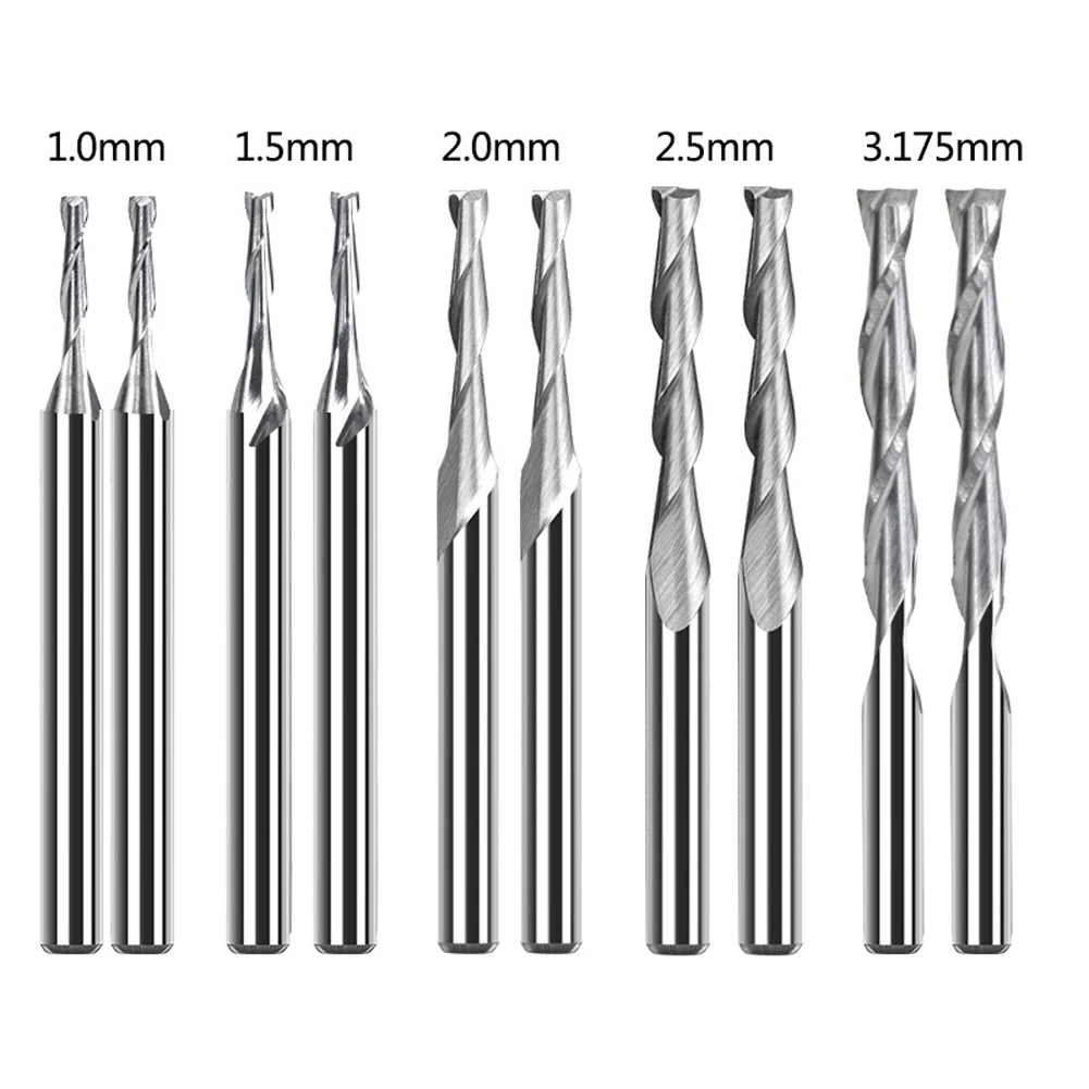 

10pcs CNC Engraving Router Bit Carbide Flat End Milling Cutter 3.175mm Shank Ball Nose End Mill Milling Cutter For Woodworking