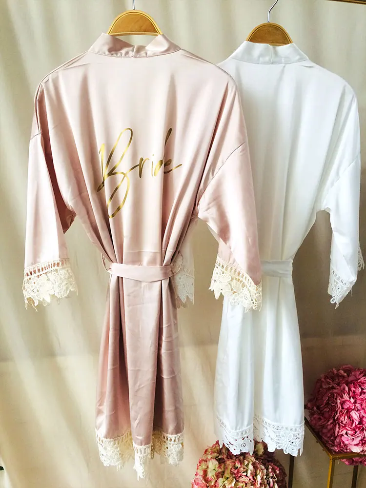 

Халаты цвета шампанского, свадебные халаты с имитацией искусственного кружева, шелковые платья 2023, свадебный подарок, Короткие халаты для подружки невесты