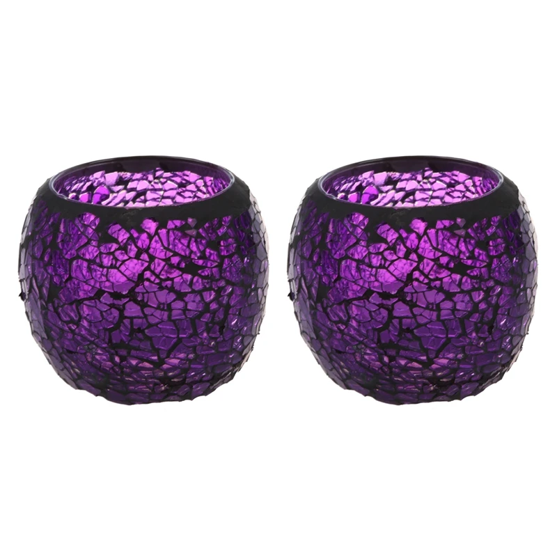 

HOT SALE 2X Handmade Decorative Crystal Candle Candlestick, Purple Black Border