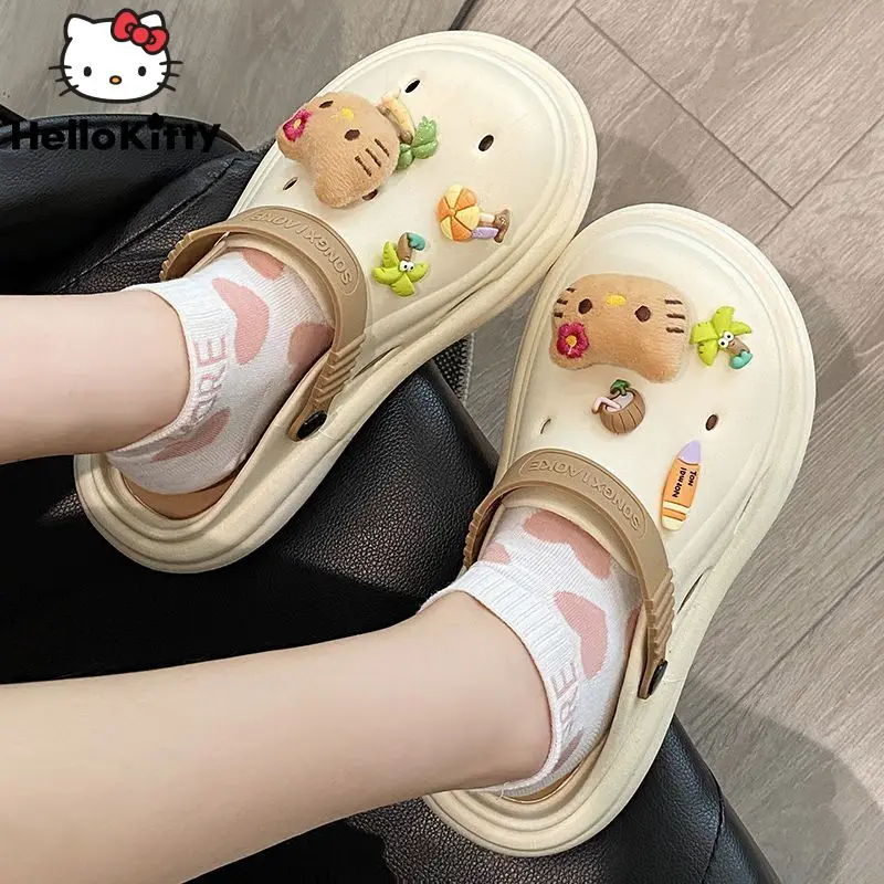 

Sanrio Hello Kitty Cute Cartoon Cave Shoes Y2k Female Summer New Anti Slip Thick Sole Beach Shoes Student Casual Half Slippers