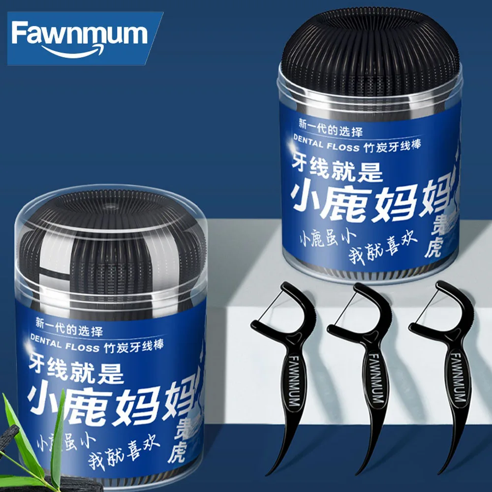 Fawnmum 50 шт. бамбуковый уголь зубная нить палочка одноразовые зубочистки свежее
