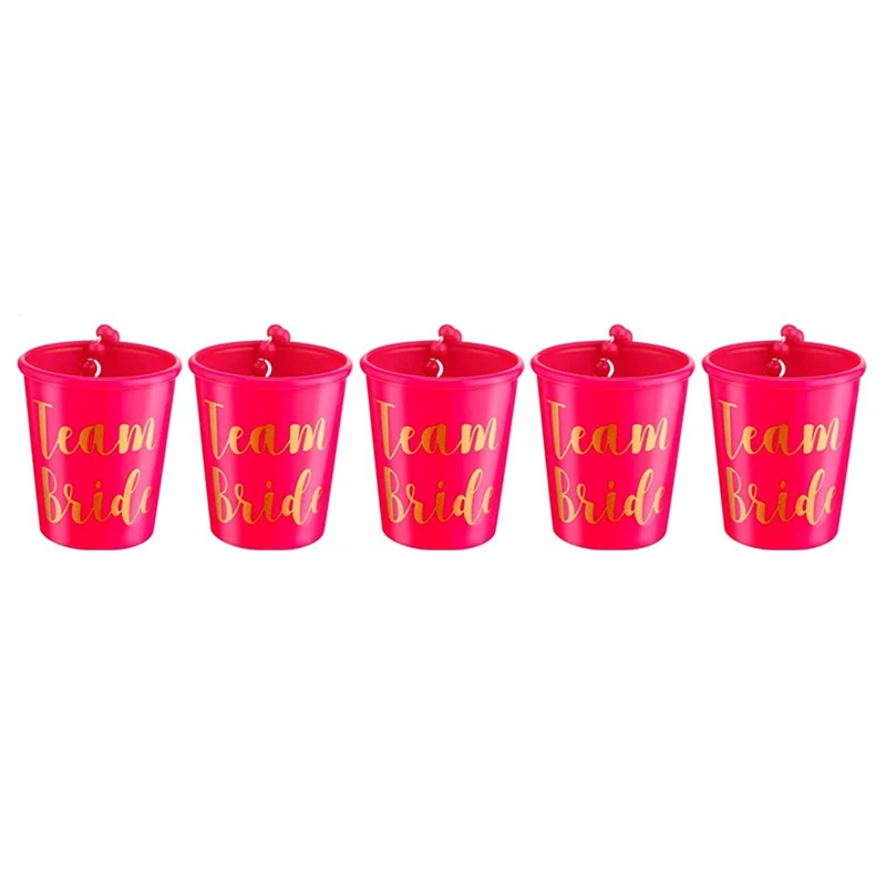 

5 Pcs Team Bride To Be Cup Plastic Shot Glasses Necklace Beads Drinking Cups For Wedding Bridal Shower