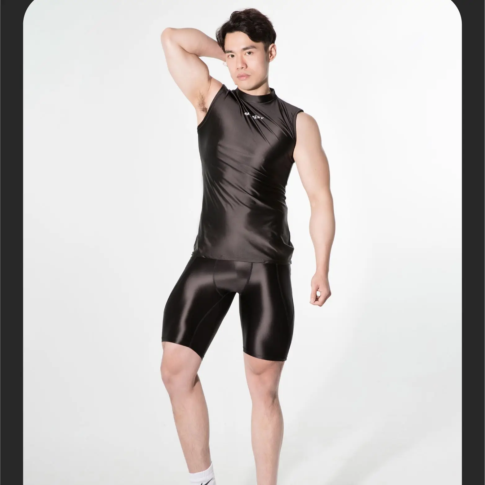 DROZENO Men's Shorts Tight Solid color mid-waist stretch tight plastic breathable men's fitness shorts