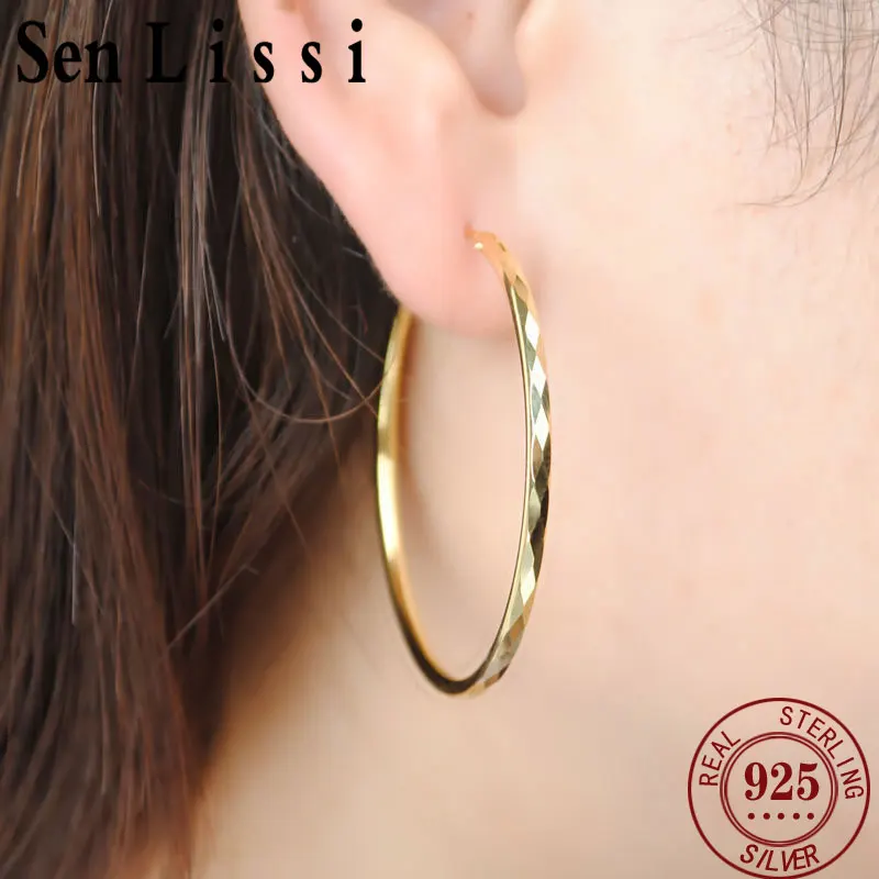 

Женские серьги-кольца Senlissi с покрытием из розового золота, серебро 925 пробы, 3,0 мм, модные серьги, cерьkольца SL002