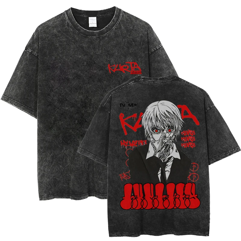 

Washed T-Shirt tee Hunter X Hunter Hisoka Kurta Anime Men T Shirt Cotton Summer Short Sleeve Tshirt HxH Killua Harajuku Top Tees