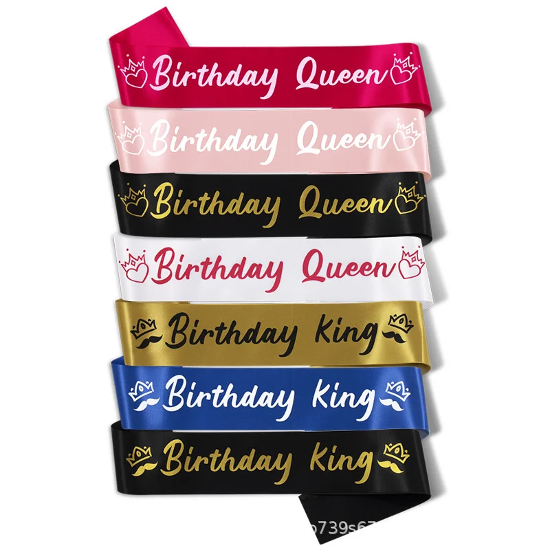 Birthday King/Queen Birthday Party Etiquette Strap Supplies One Piece For Men And Women Satin Cloth Print Ribbon