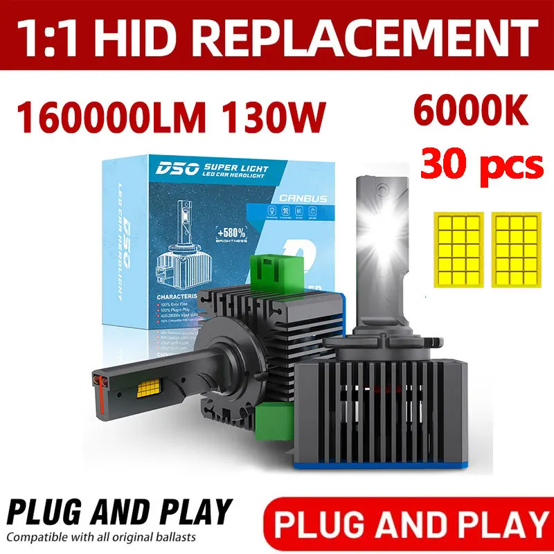 D1S Светодиодные фары HID D3S D2S D4S D5S D8S 160000 LM 130 Вт D1R D2R D3R D4R Двусторонний чип CSP 6000K Plug &amp