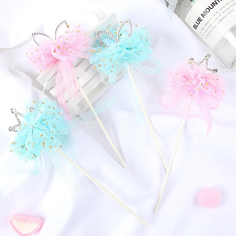 

5pcs crown cake toppers birthday cakes Screen cake topper decor pink blue Cake inserts Happy birthday party cake decoration