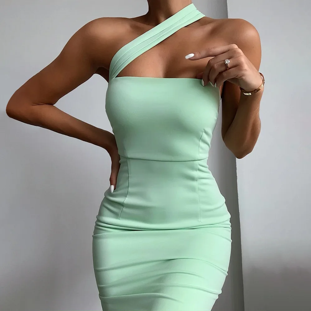 

YZZ Sexy Women's Solid Bodycon Dress Slim Mid Length Pencil Dresses Sleeveless Package Hip Vestidos Summer Female Clothing