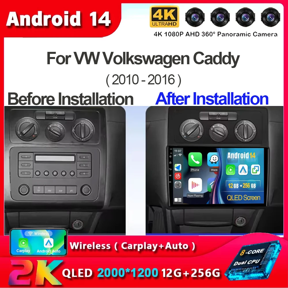 Автомобильный радиоприемник Android 14 Carplay для VW Volkswagen Caddy 2010-2016 навигация GPS авто