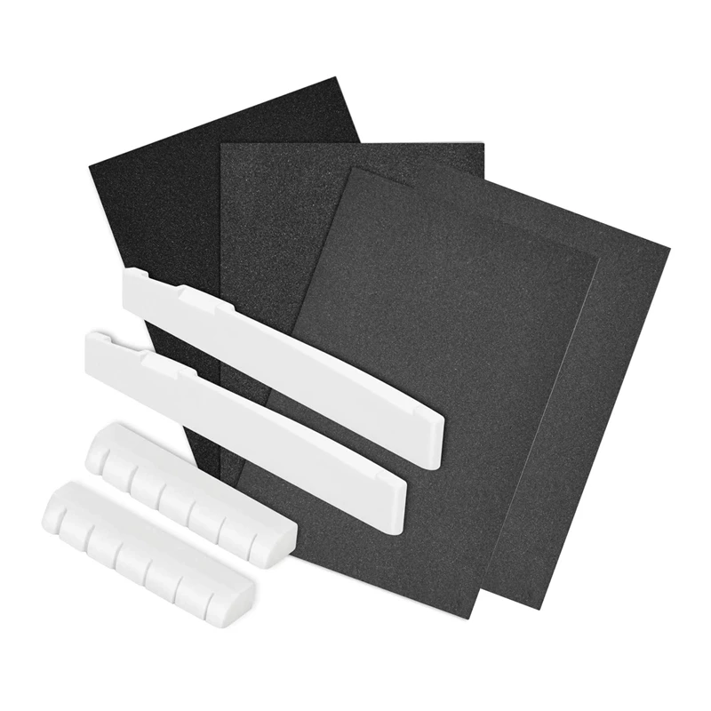 

6 String Guitar Bridge Saddles Bone Bridge Saddle And Nut Made Of Real Bone With 4Pcs Sandpapers