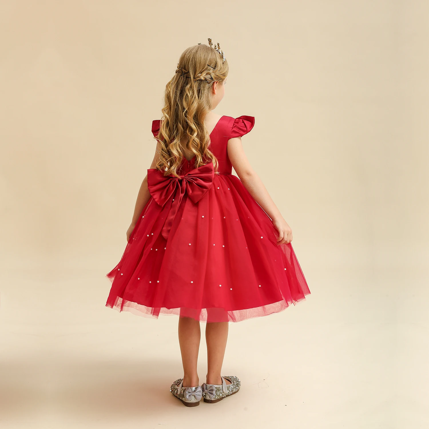 Детское шифоновое платье NNJXD с открытой спиной и бантом цвета в ассортименте