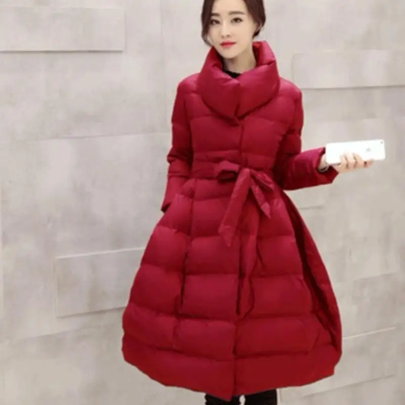 Warm Winter Coat Women Thick Korean Fashion Down Cotton Long Parka New Women Winter Jacket Solid Bow Casual Winter Overcoat XL