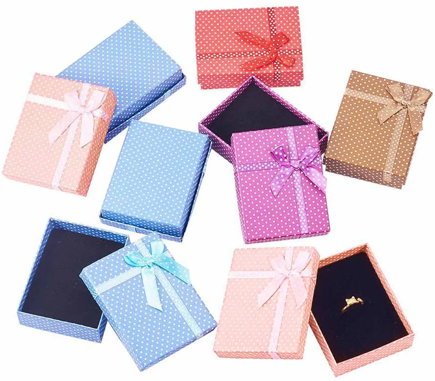 

NBEADS 12-15PCS 5 Colors 3.5x2.7x1 Inch Cardboard Jewelry Gifts Boxes with Sponge Pad and Ribbon Bowknot Jewelry Packaging Box