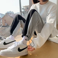 2022 spring and autumn running sports pants womens korean style stitching oversize loose and thin nine point casual pants