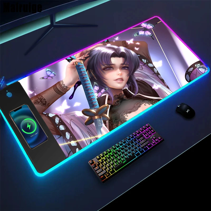 

Shinobu Kocho Wireless Charging Mouse Pad Support Laptop Demon Slayer Gaming Mats Office Mousepad Xxl Pad for Computer Mouse
