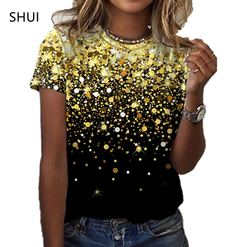 

Summer Fashion Casual Loose Round T-Shirt Bachelorette Party T-Shirt Harajuku Star Polka Dot Decoration Fun Oversized Top