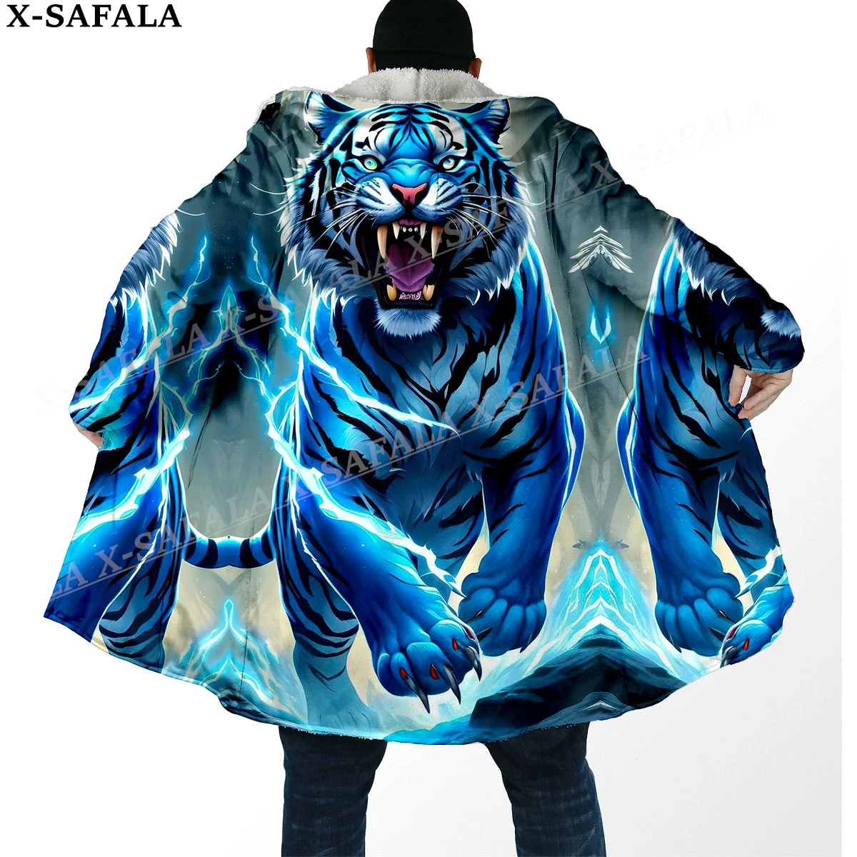 Мифология Тигр Король Дух Толстый теплый плащ с капюшоном Мужское пальто Пальто