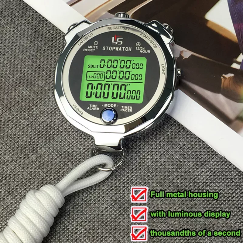 

Professional Metal Luminous Digital Stopwatch Timer Multifuction Portable Sports Running Training Timer Chronograph Stop Watch
