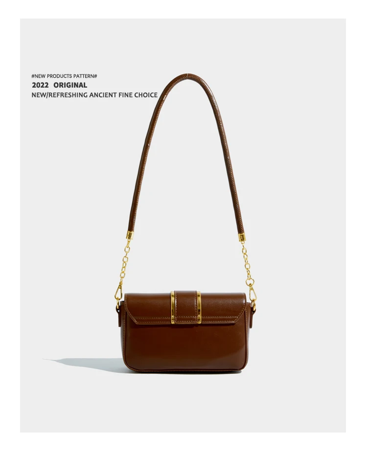 Elmsk 2022 Fashion ELegant Single Shoulder Bag Women French Office Lady Square Bag Gold Buckle Pu Leather Bag