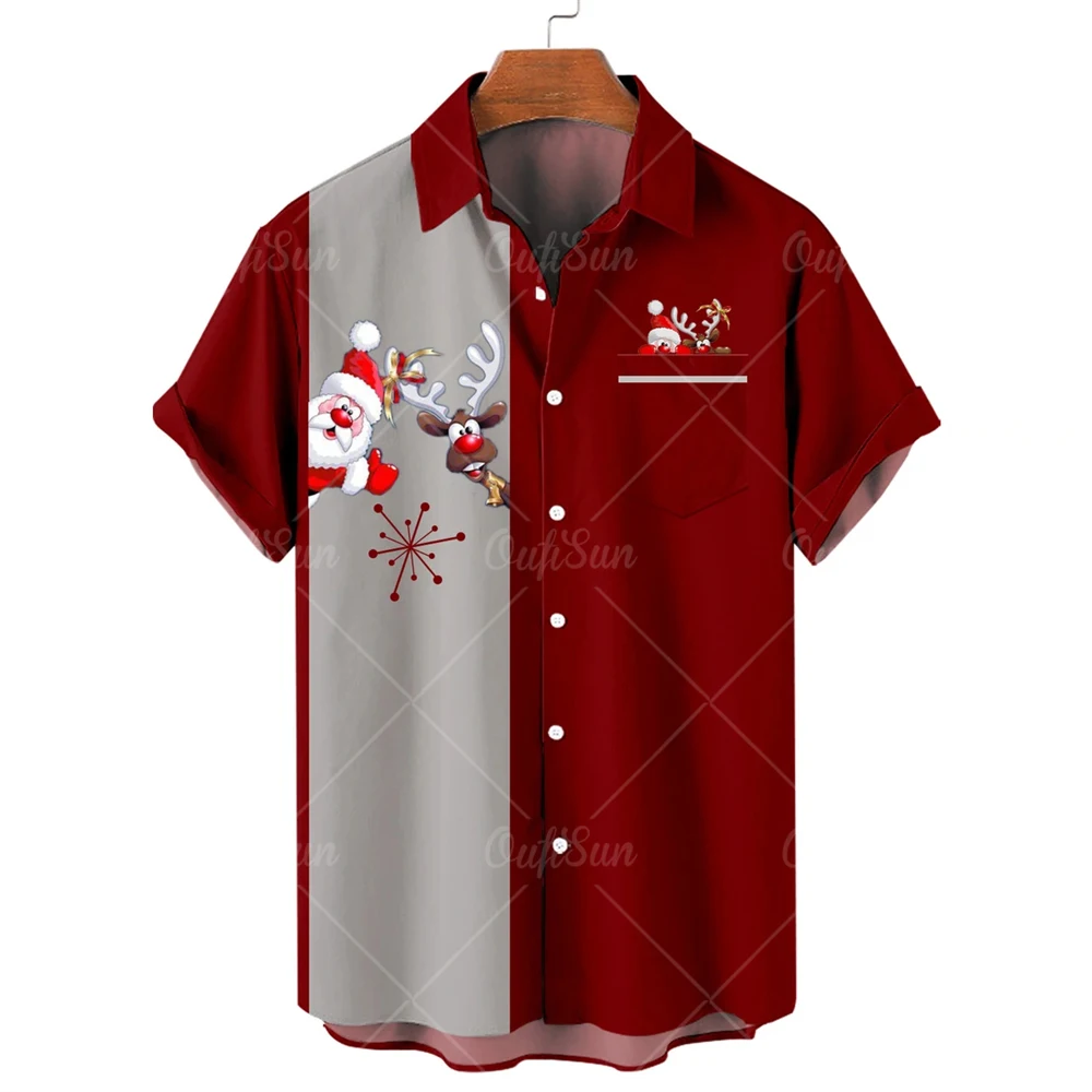 

2022 New Santa Claus Men's Shirt Male Hawaiian Camicias Casual Single Button All-match Shirt Printed Short Sleeve Top