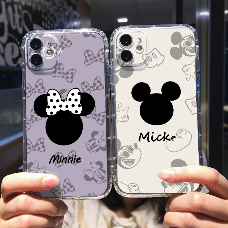 

Disney Mickey Minnie Luxury Phone Case For Apple iPhone 14 13 12 Mini 11 XS Pro Max X XR 8 7 6 Plus 5 SE Transparent Cover