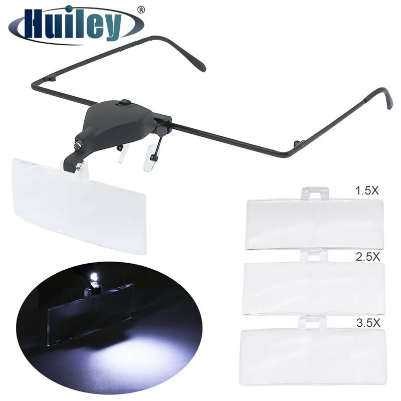 

Eyeglass Magnifier with LED Lamp with 1.5X 2.5X 3.5X Lens Illuminated Magnifying Glass Loupe Make Both Hands Free for Repairing