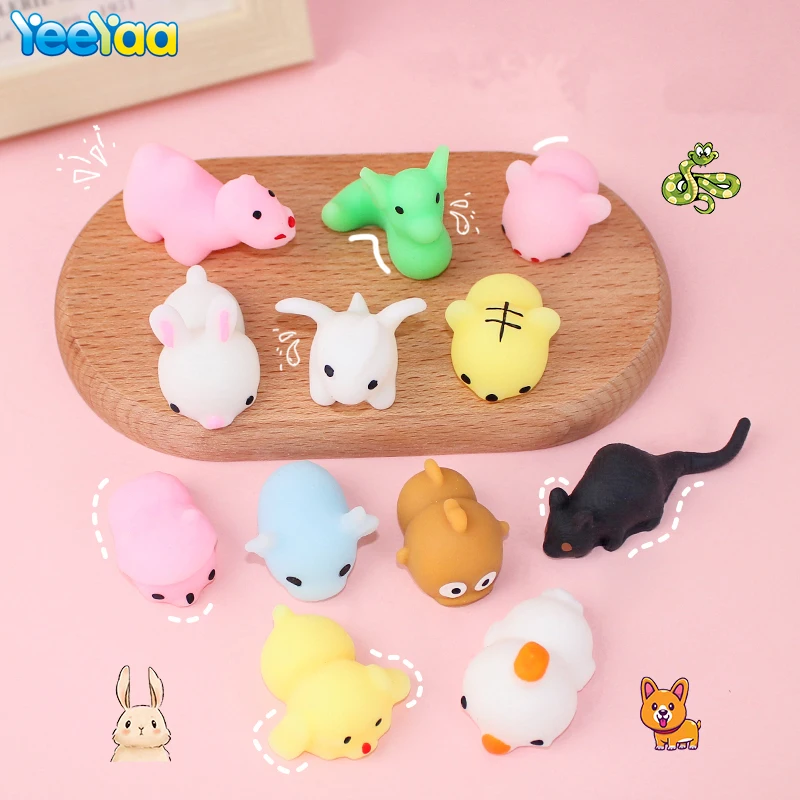 

12Pcs Cute Animals Mochi Squishy Decompressio Toys Squeeze Soft Sticky Stress Relief Funny Toys For Adults or Children Gift