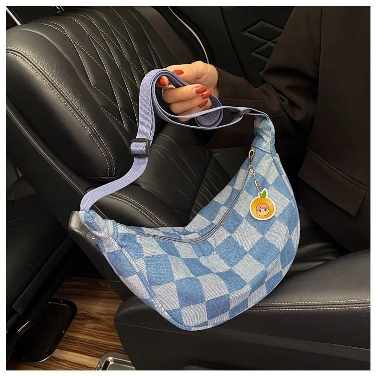 Plaids Denim Checkered Dumplings Bun Underarm Niche Small Handheld Bag Casual backpack Crossbody Bags for Women Student