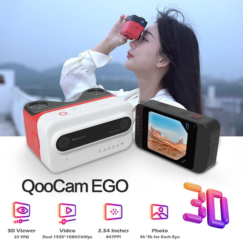 3D стереокамера Kandao QooCam EGO, 4K, 60 кадров в секунду, VR-камера, водонепроницаемая, шестиосевая, Противоударная, Спортивная цифровая камера виртуальной реальности, большой экран 65 дюймов