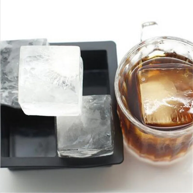 

4 Hole Big Cube Jumbo Large Silicone Ice Cube Square Tray Mold Mould Ice Cube Maker Kitchen Accessories High Quality