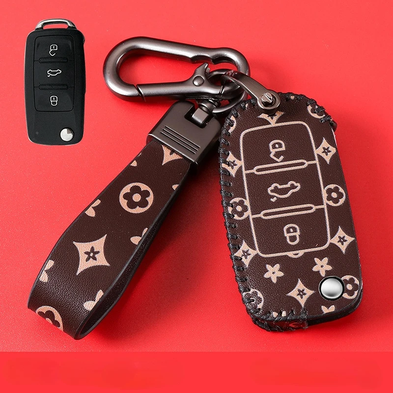 

Кожаный чехол для автомобильных ключей, чехол с полным покрытием для Volkswagen, VW Bora, Polo, Tiguan, Jetta, Passat B5, B6, B7, Golf Beetle, Skoda Octavia