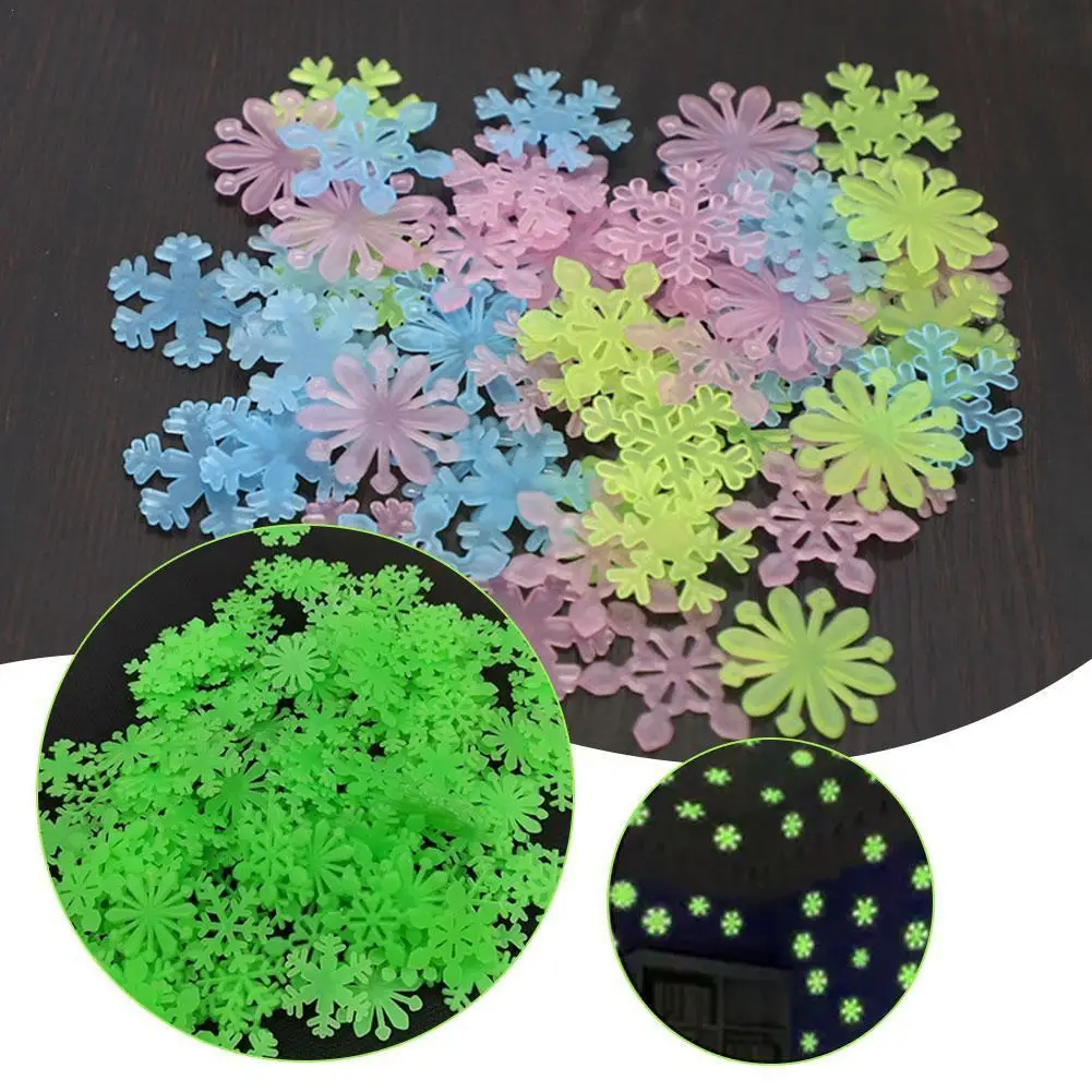 

50 Pieces Luminous Snowflake Wall Stickers Three-dimensional Decoration Room Fluorescent Cartoon Stickers Children's Bedroo E0x3
