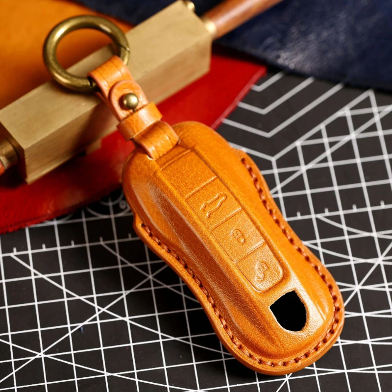 

Holder Luxury Panamera Car Cayenne 911 New Case 718 Protector Cover Keyring Key Macan Leather Shell For Fob Keychain 958 Porsche