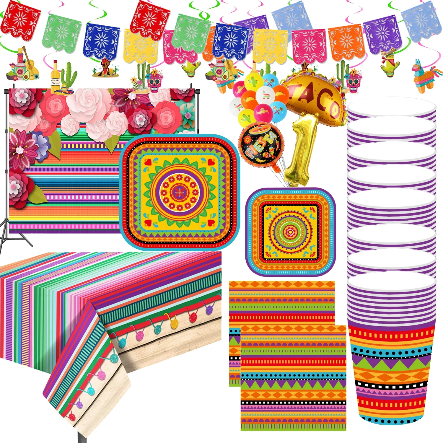 

Мексиканские принадлежности для дня рождения, набор тарелок, искусственная скатерть, баннер для декорирования тематической вечеринки «пять Mayo Fiesta»