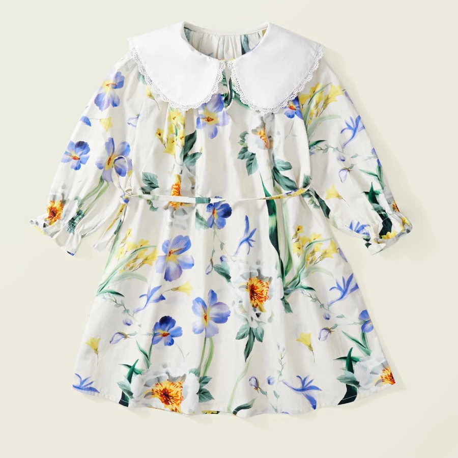 

Детское хлопковое платье с длинным рукавом, с цветочным принтом