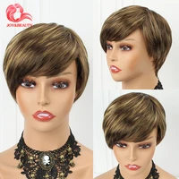 joybeauty womens synthetic hair multicolour brown short wigs with bangs pixie cut hairstyle fancy dress party wigs for women