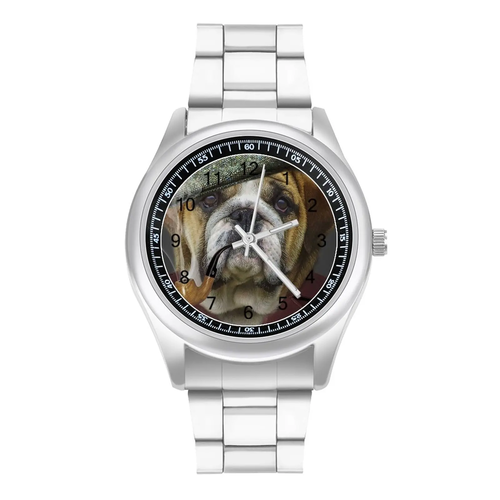 

English French Bulldog Quartz Watch Animal Analog Funny Wrist Watch Steel Man Fishing Photo Wristwatch