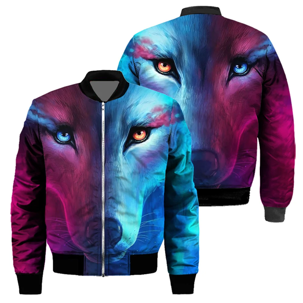 

Новинка 2022 куртка-бомбер с принтом животных волка модная трендовая утепленная куртка-бомбер для езды по бездорожью мужская хлопковая куртк...