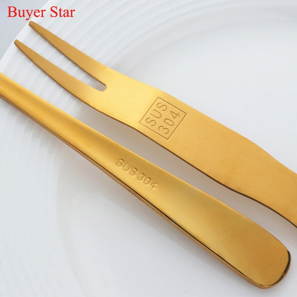 2Pcs Gold Meat Fork Stainless steel Dinnerware forks Seafood Picker Kitchen BBQ Serving Tools for Dessert Salad Customized Logo images - 6