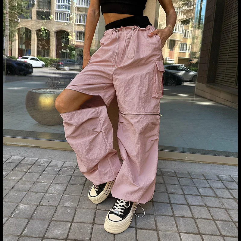 

Cargo Pants Female Retro Workwear Casual Trousers Wide Leg Trousers Oversized Streetwear Retro Solid Pantalones Jogger Pocket