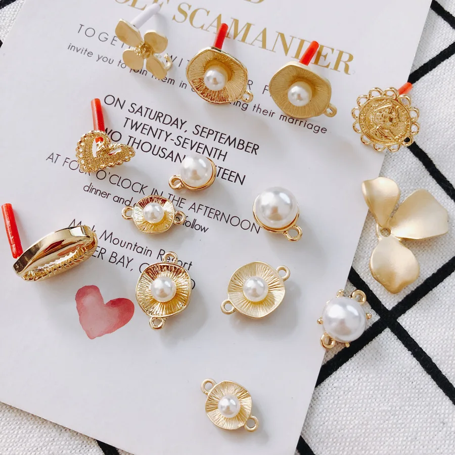 

10pcs Handmade Flower Jewelry Connectors Matt Gold Beads Stud Earring Base Earring Settings for Diy Jewelry Making Findings