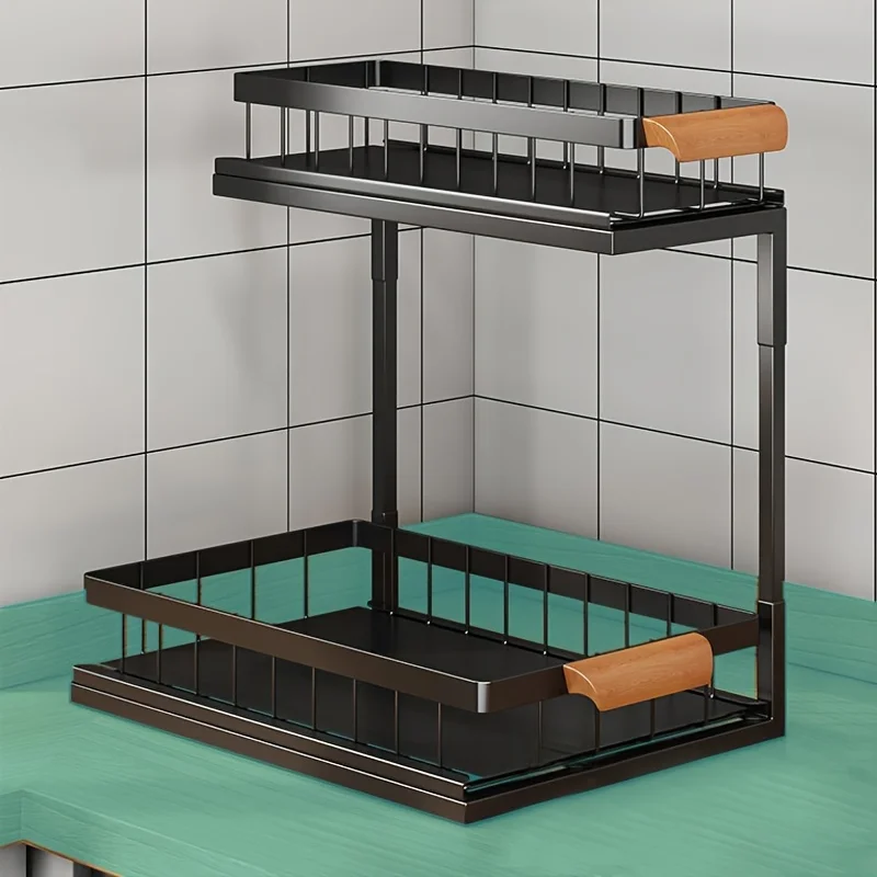 1 шт. 2-ярусная выдвижная стойка-органайзер под раковину многофункциональная