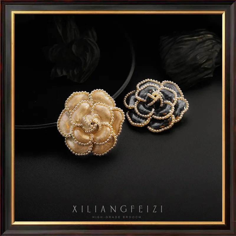 Женская Винтажная брошь в виде цветка камелии с жемчугом