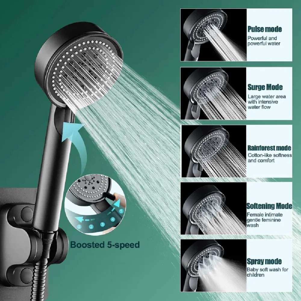 

Shower Head Water Saving 5 Modes Adjustable High Pressure Showerhead Handheld Spray Nozzle Bath Faucets Bathroom Accessories